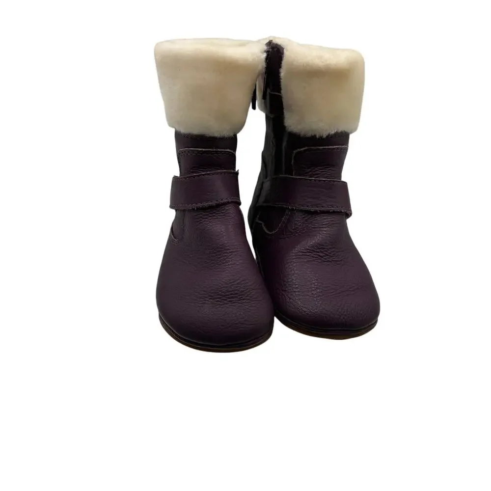 Oxxy Dark Purple Leather Shearling Slipper Boots Girls Size 22 Cozy Soft Bottom